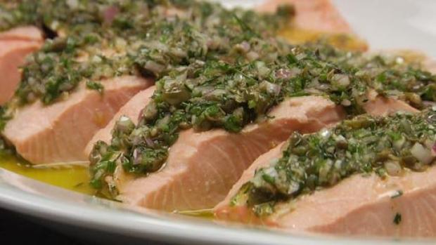 receta Salmon pochado con vinagreta de hierbas
